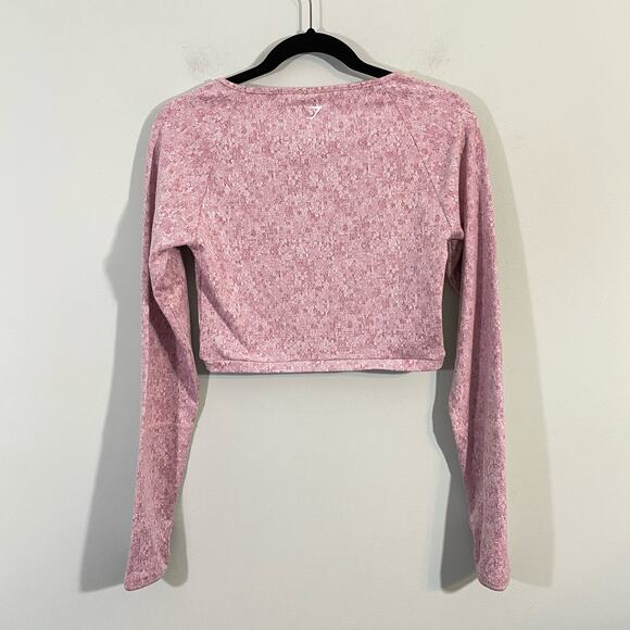 Gymshark Women’s Pink Textured Fleur Long Sleeve Cropped Top Size L - Picture 10 of 10